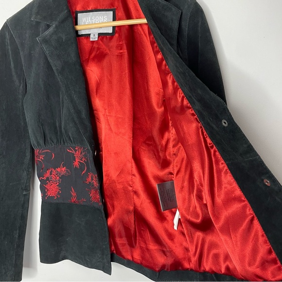 Vintage Wilsons Leather Maxima Women's Jacket Blazer Suede Floral Satin Waist S - Picture 8 of 15